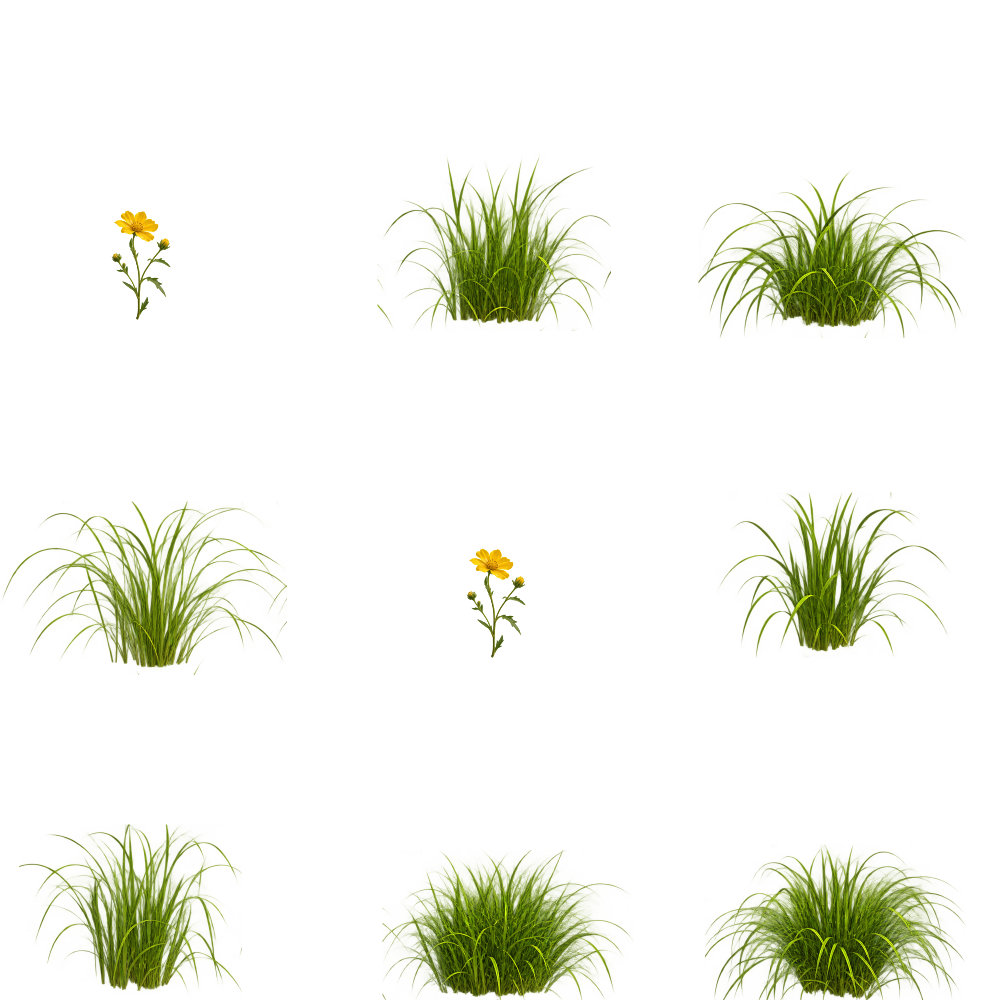 Grass texture atlas with multiple images used for billboard variation in Three.js Grassworks